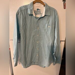 Tommy Bahama‎ Long Sleeve Button Tropical Shirt Men’s L Light Blue